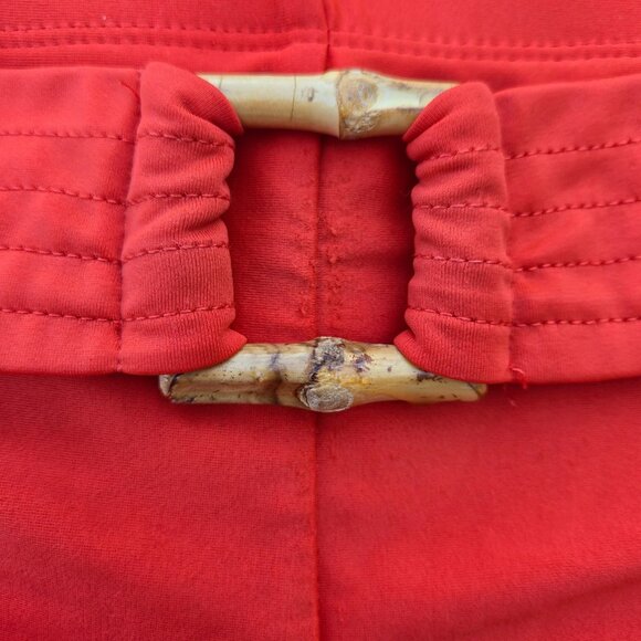 Vintage 90s Y2K Boyshorts Halter Bikini Size 12 Orange Belted Bamboo Buckle - Picture 3 of 10
